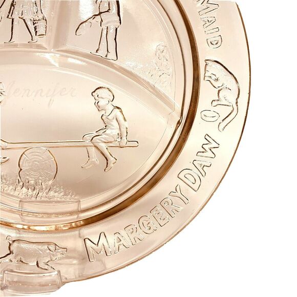 Tierra Pink Divided Plate Depression Glass 8.5" Mother Goose Engraved JENNIFER - Picture 6 of 6